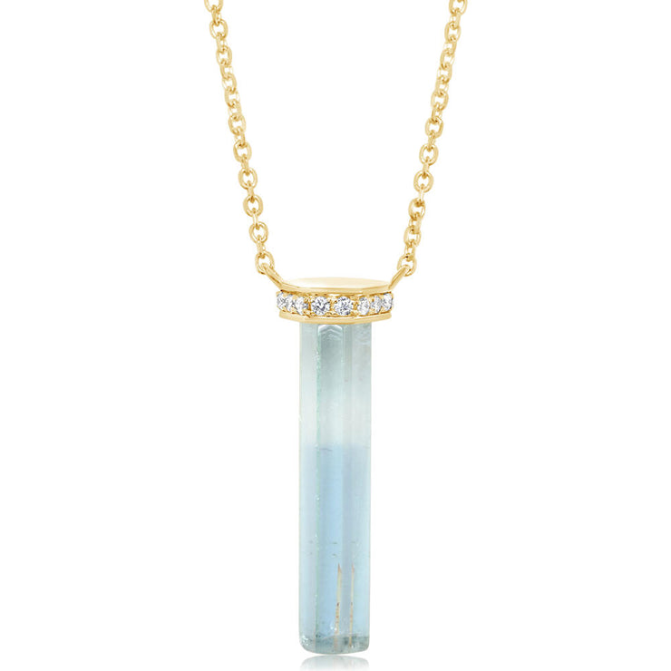 14K Yellow Gold Aquamarine Rough /Diamond Neckpiece