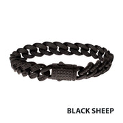 12mm Matte Black Cuban Bracelet with CNC-set Black Spinel Stones