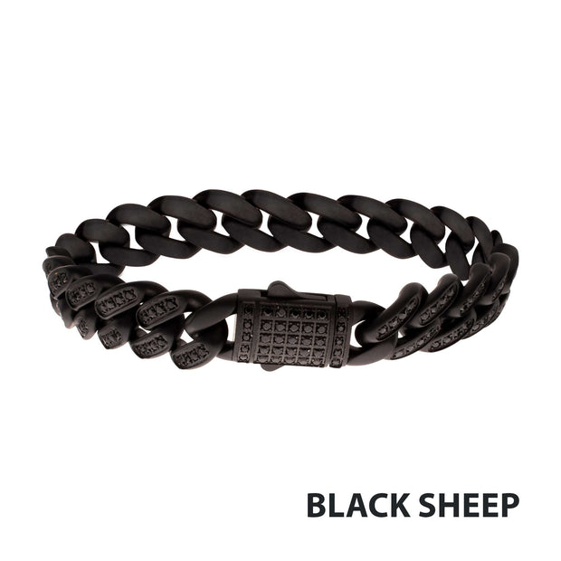 12mm Matte Black Cuban Bracelet with CNC-set Black Spinel Stones