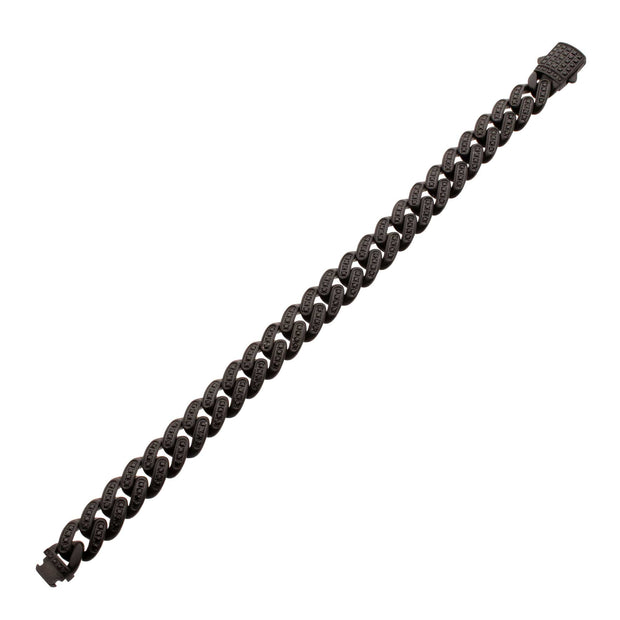 12mm Matte Black Cuban Bracelet with CNC-set Black Spinel Stones
