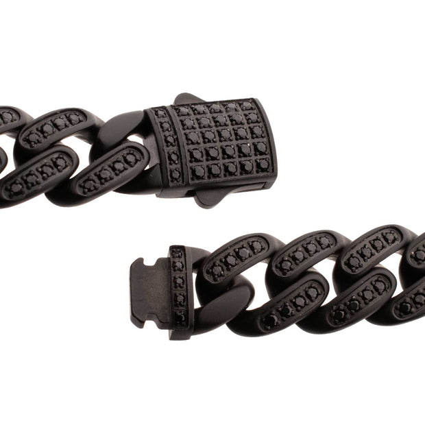 12mm Matte Black Cuban Bracelet with CNC-set Black Spinel Stones