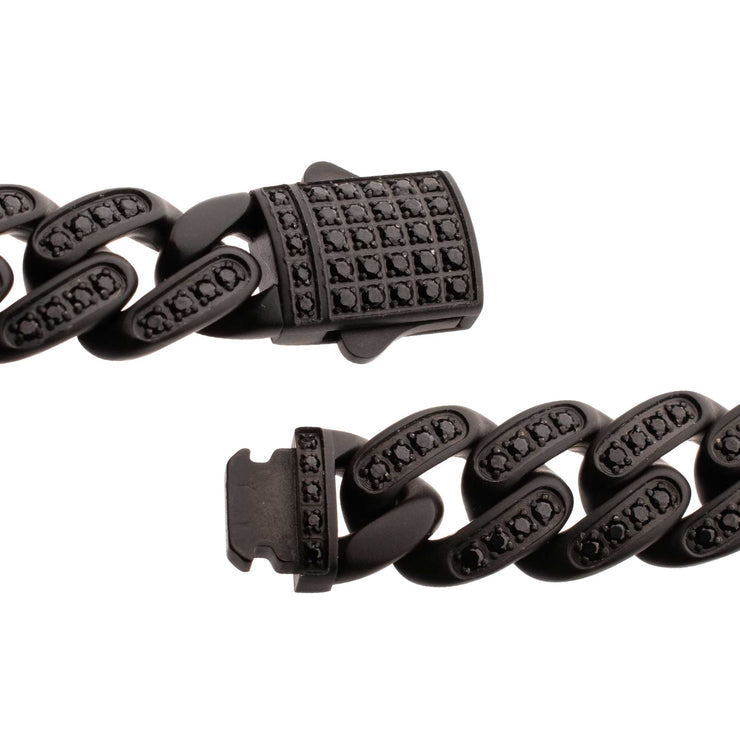 12mm Matte Black Cuban Bracelet with CNC-set Black Spinel Stones