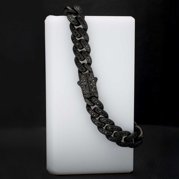 12mm Matte Black Cuban Bracelet with CNC-set Black Spinel Stones