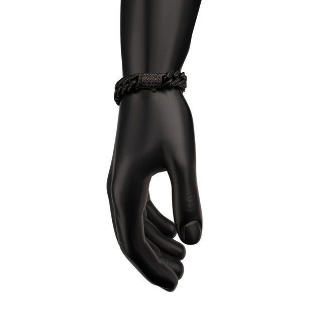12mm Matte Black Cuban Bracelet with CNC-set Black Spinel Stones
