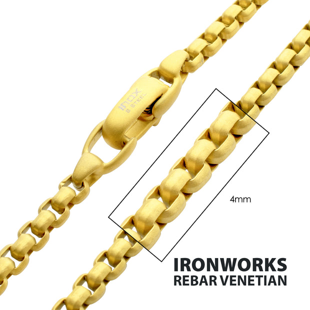 4mm Matte Finish 18Kt Gold IP Stainless Steel Bold Box Chain Necklace