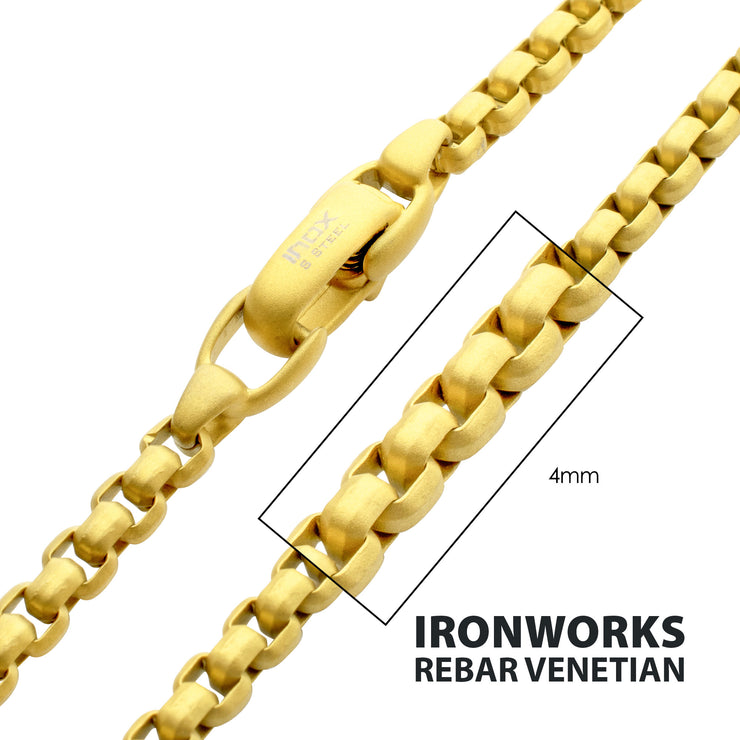 4mm Matte Finish 18Kt Gold IP Stainless Steel Bold Box Chain Necklace