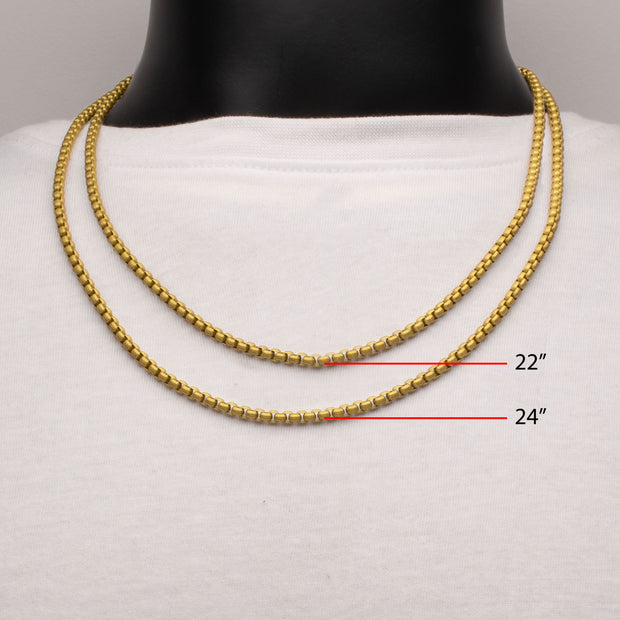 4mm Matte Finish 18Kt Gold IP Stainless Steel Bold Box Chain Necklace