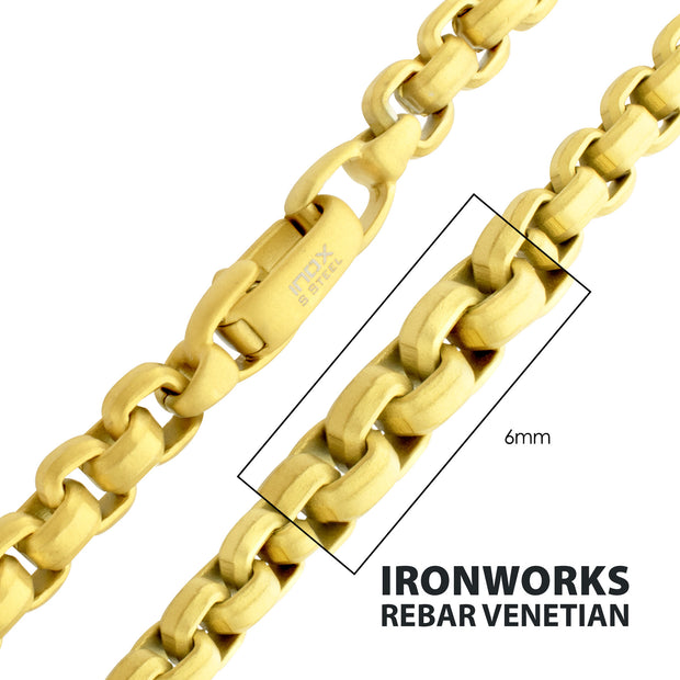 6mm Matte Finish 18Kt Gold IP Stainless Steel Bold Box Chain Necklace