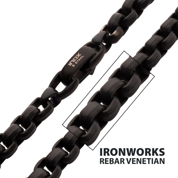 6mm Matte Finish Black IP Stainless Steel Bold Box Chain Necklace