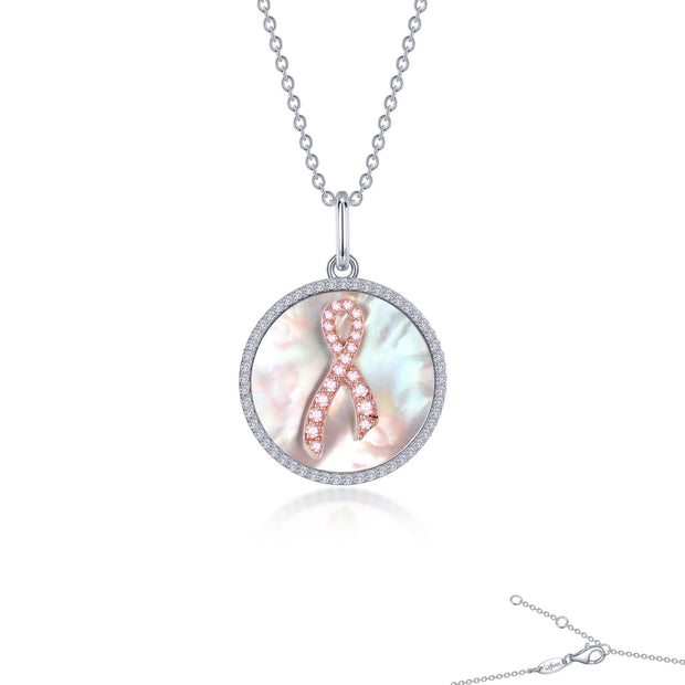 Mother Of Pearl Pink Ribbon Necklace