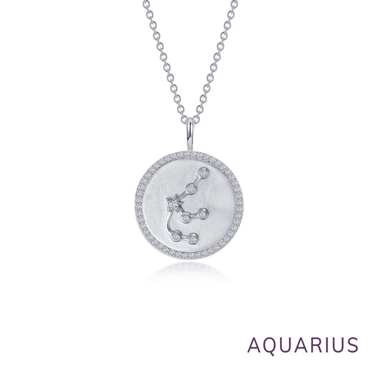 Zodiac Constellation Coin Necklace, Aquarius