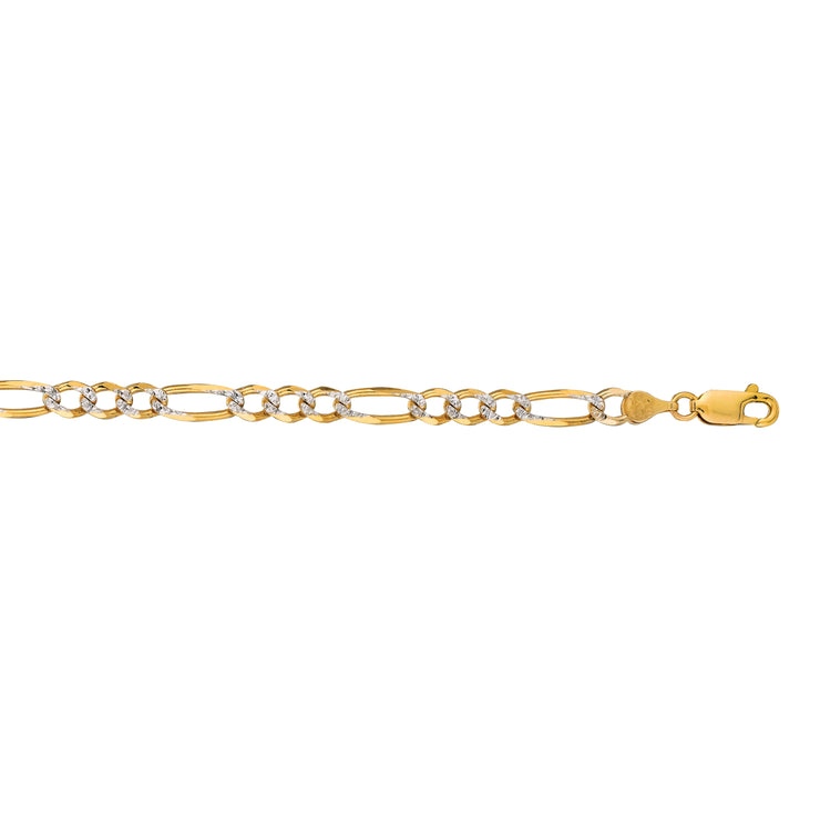 14K Gold 4.75mm White Pave Figaro Chain