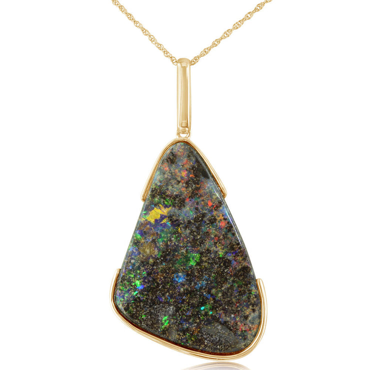 14K Yellow Gold Half Bezel Australian Boulder Opal Pendant