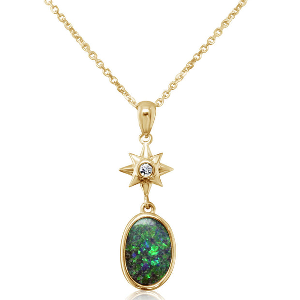 14K Yellow Gold Australian Boulder Opal/Diamond Star Pendant