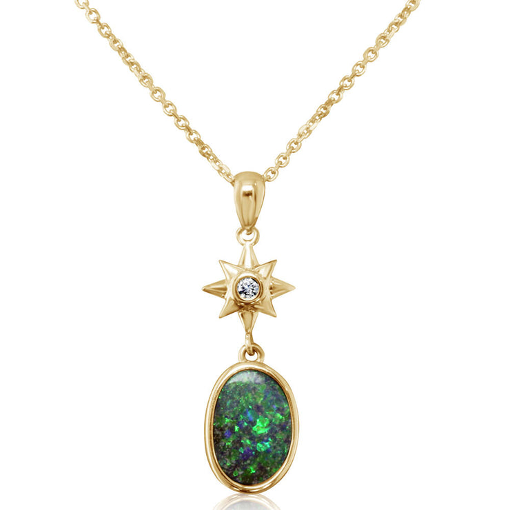 14K Yellow Gold Australian Boulder Opal/Diamond Pendant