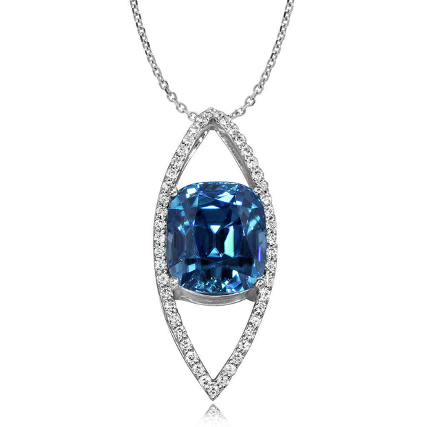 14K White Gold Blue Zircon/Diamond Pendant