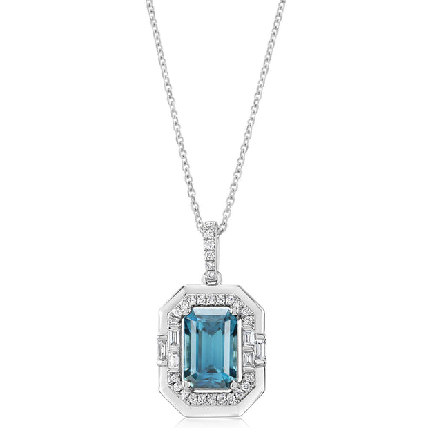 Platinum Blue Zircon/Diamond Pendant