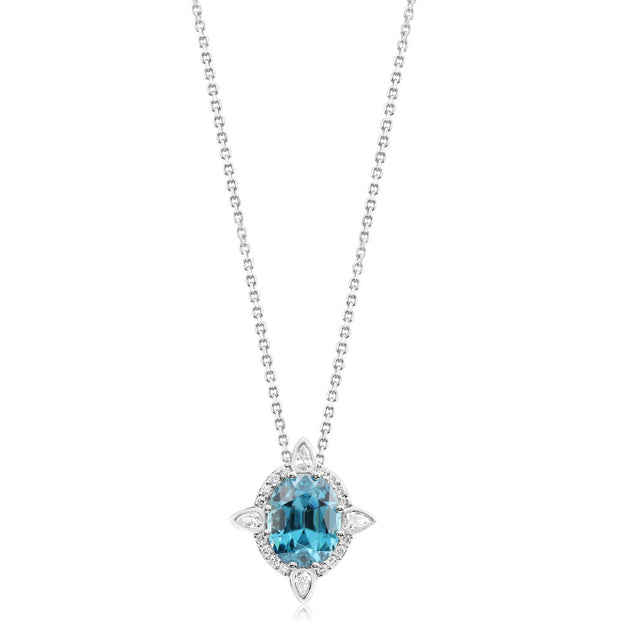 Platinum Blue Zircon/Diamond Pendant
