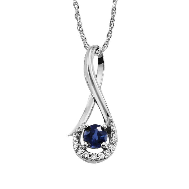 14K White Gold Blue Sapphire/Diamond Pendant