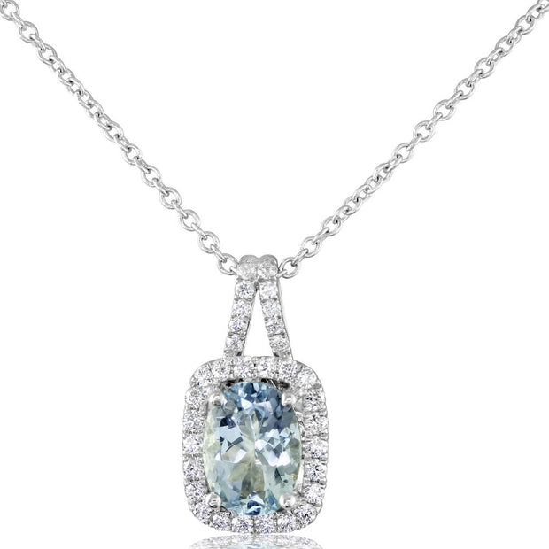 14K White Gold Aquamarine/Diamond Pendant