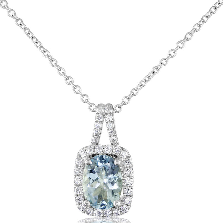 14K White Gold Aquamarine/Diamond Pendant