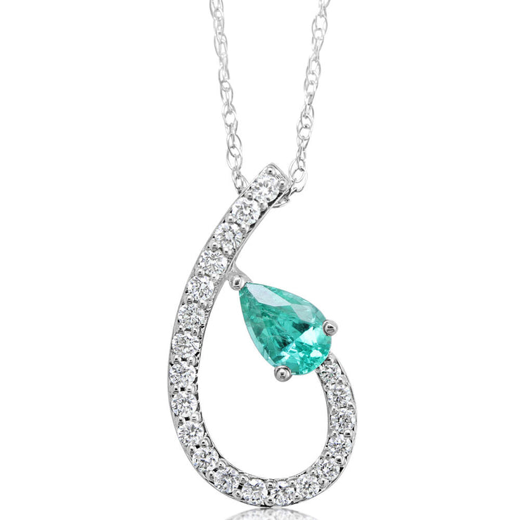 14K White Gold Emerald/Diamond Pendant