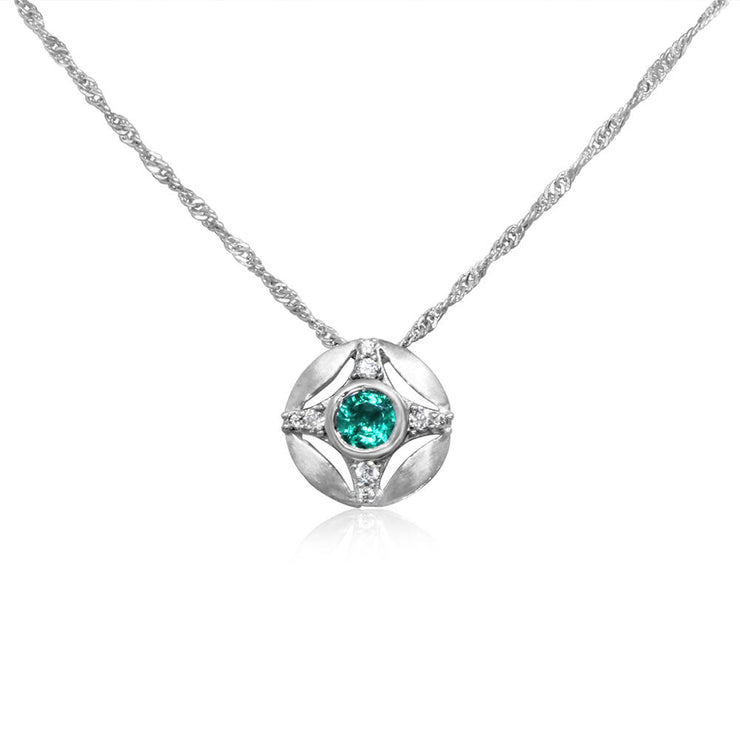 14K White Gold Emerald/Diamond Pendant