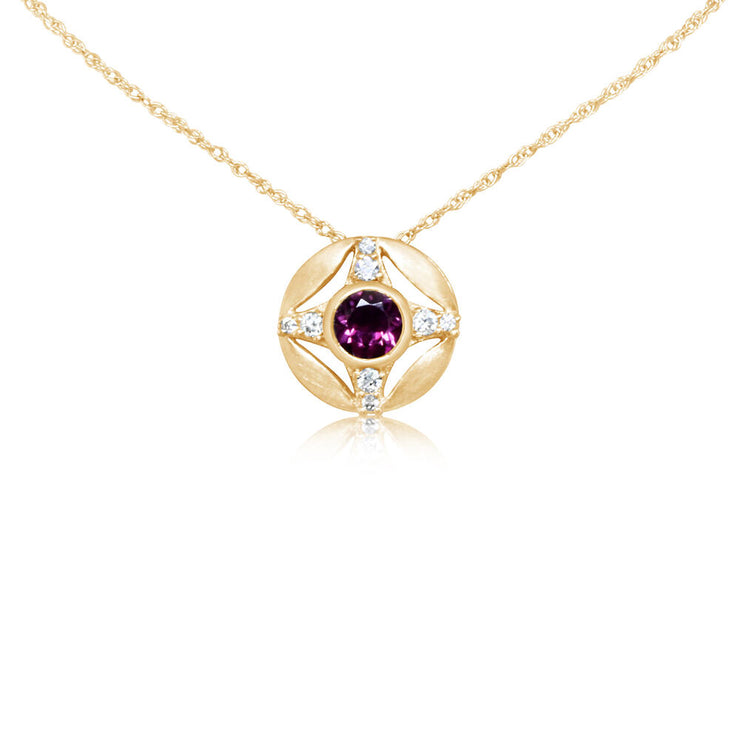 14K Yellow Gold Rhodolite Garnet/Diamond Pendant