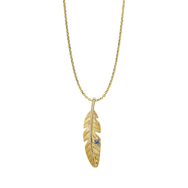 14K Yellow Gold Yogo Sapphire Feather Pendant