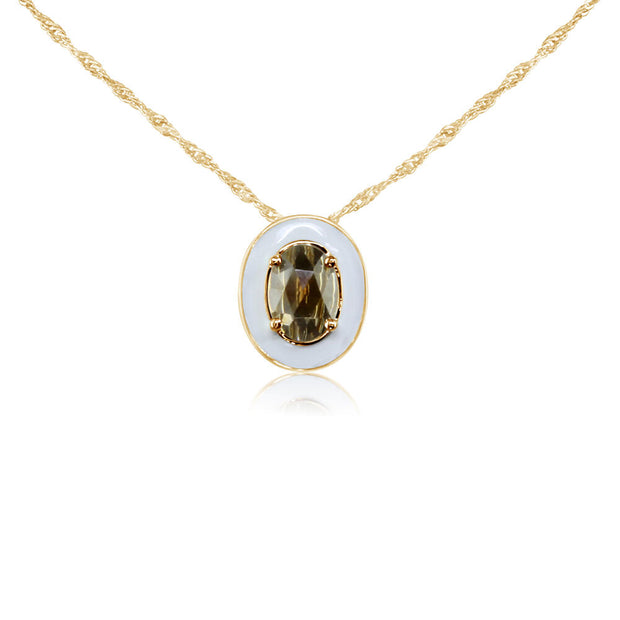 14K Yellow Gold Montana Sapphire Pendant with White Enamel