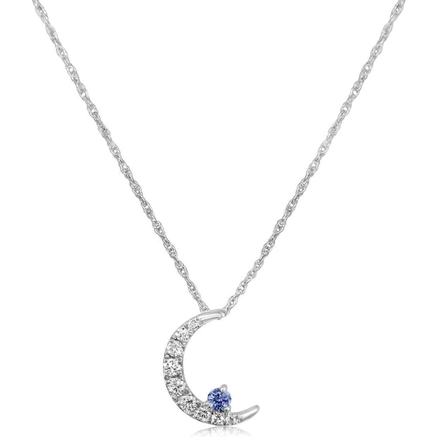 14K White Gold Sapphire/Diamond Moon Pendant