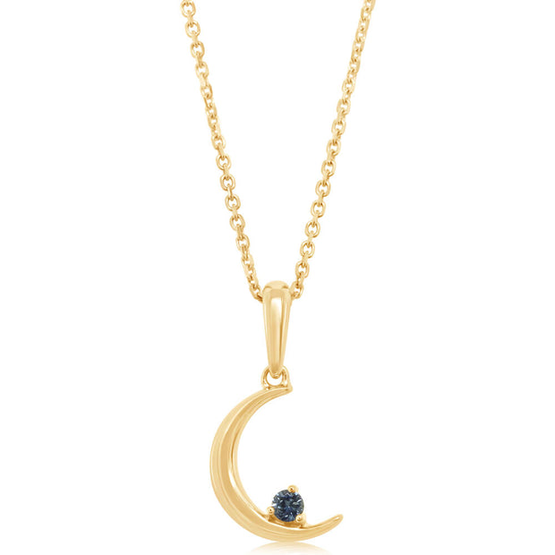 14K Yellow Gold Montana Sapphire Crescent Moon Pendant with Bail