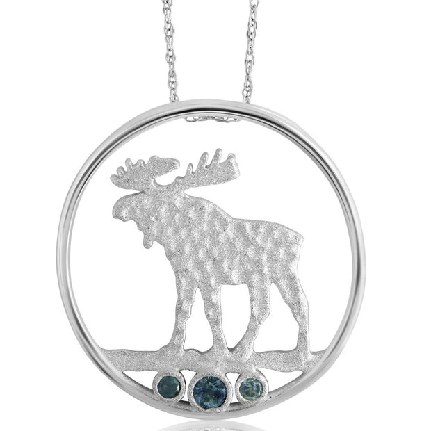 Sterling Silver Moose Montana Sapphire Pendant(3-Stones)