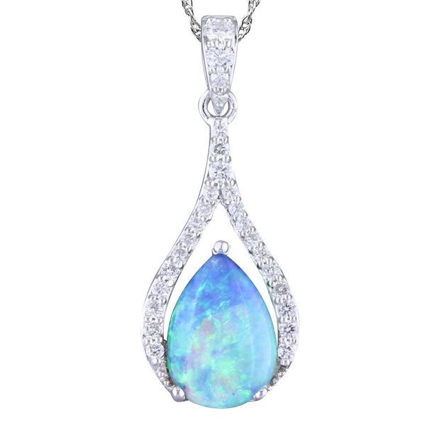 14K White Gold Australian Opal/Diamond Pendant