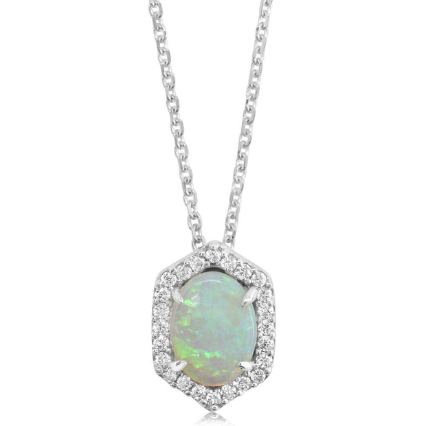 14K White Gold Australian Opal/Diamond Pendant