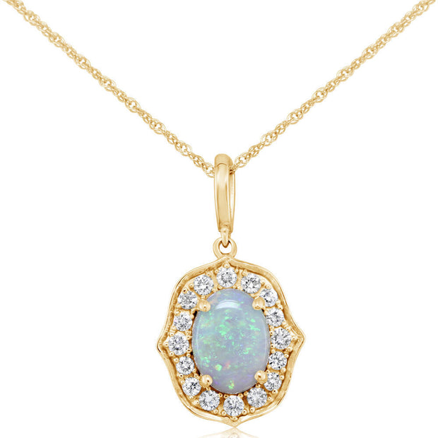 14K Yellow Gold Australian Opal/Diamond Pendant