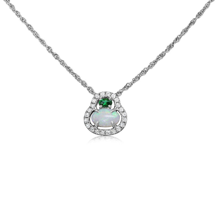 14K White Gold Australian Opal/Tsavorite/Diamond Pendant