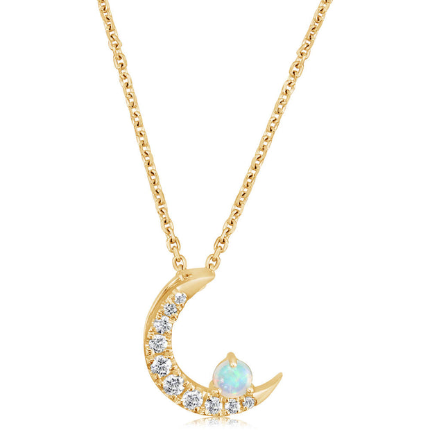 14K Yellow Gold Australian Opal/Diamond Moon Pendant