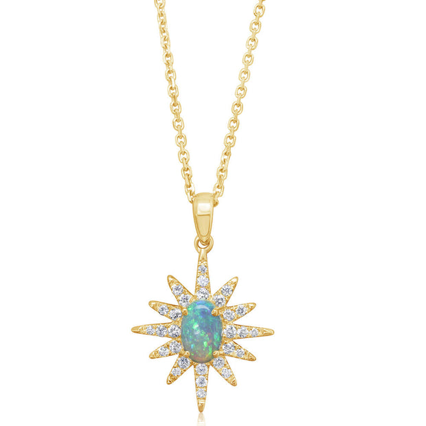 14K Yellow Gold Australian Opal/Diamond Star Pendant