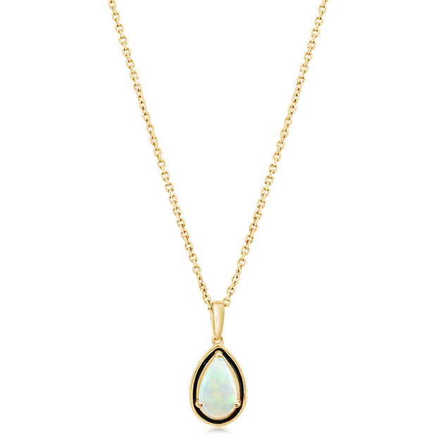 14K Yellow Gold Australian Opal Pendant with Black Enamel
