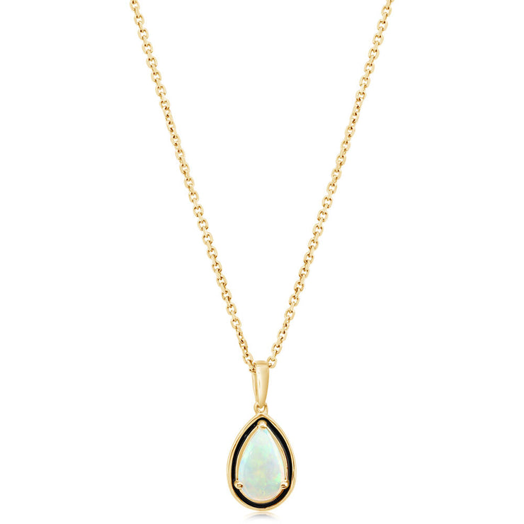 14K Yellow Gold Australian Opal Pendant with Black Enamel