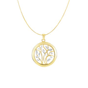 14K Two-tone Gold Tree of Life Polished Circle Necklace