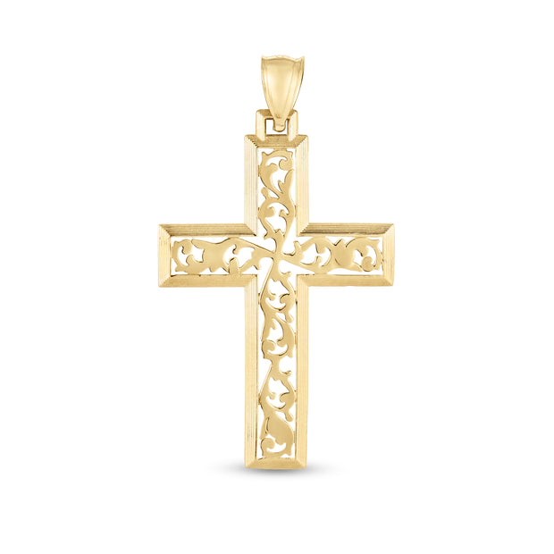 14K Gold Vine Cross Pendant