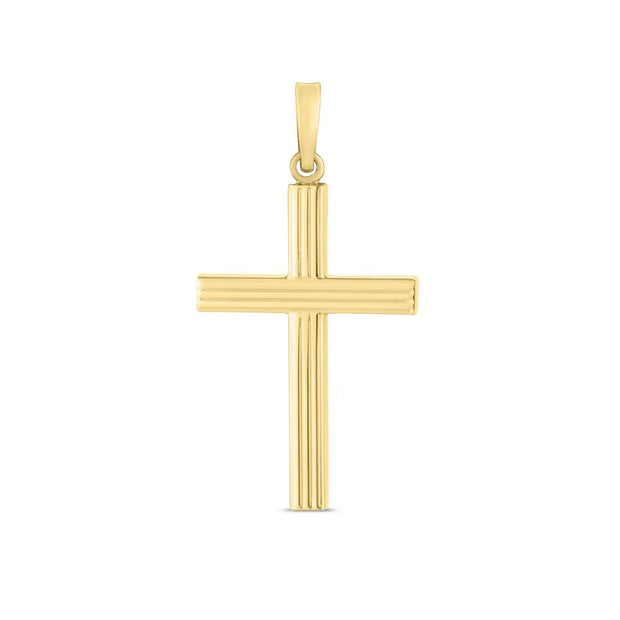 14K Gold Ribbed Cross Pendant