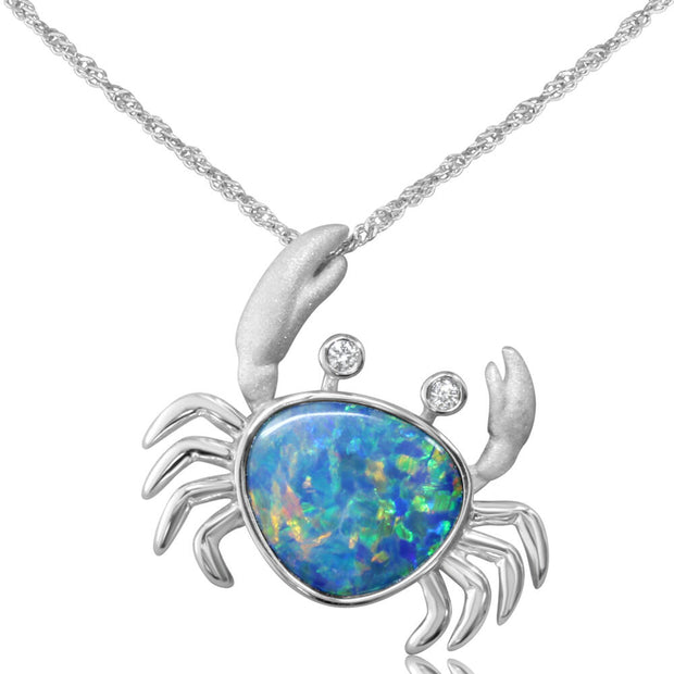 14K White Gold Australian Opal Doublet/Diamond Crab Pendant