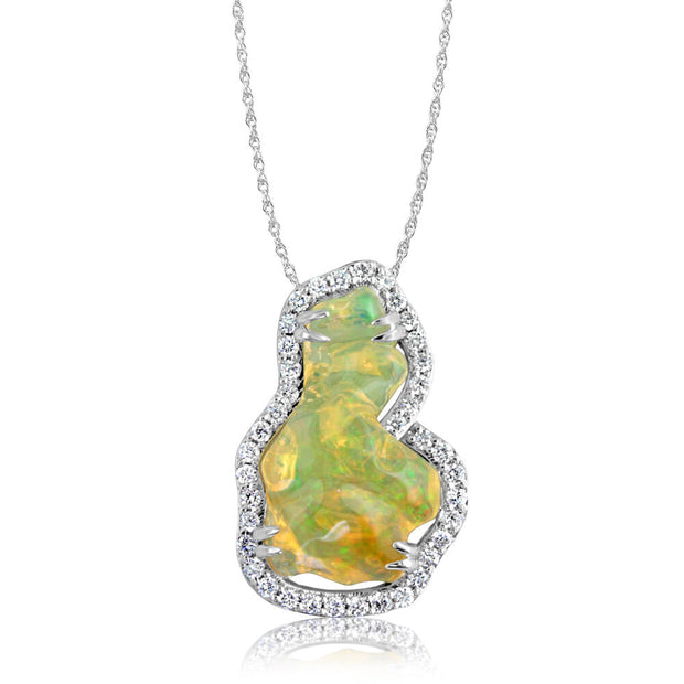 14K White Gold Mexican Fire Opal/Diamond Pendant