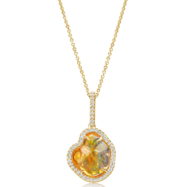 14K Yellow Gold Mexican Fire Opal/Diamond Pendant