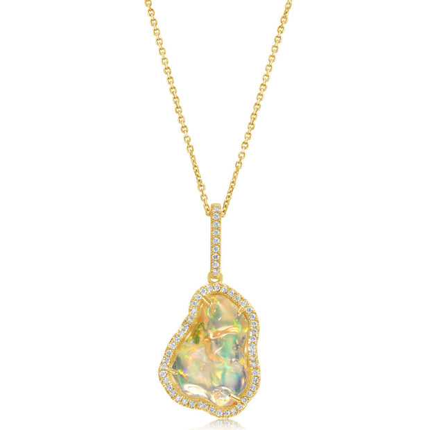 14K Yellow Gold Mexican Fire Opal/Diamond Pendant