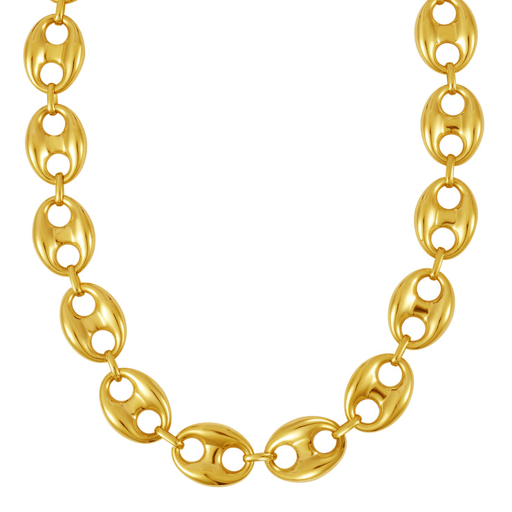 14K Gold 16mm Puffed Mariner Link Necklace