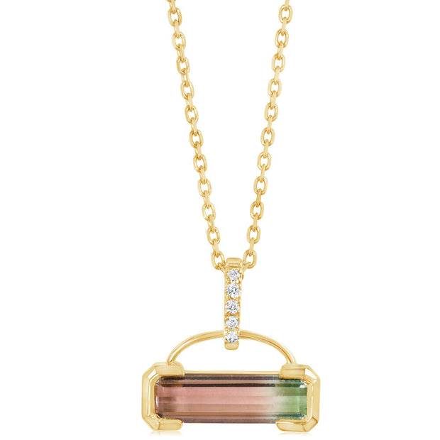 14K Yellow Gold Bi-Color Tourmaline/Diamond Pendant